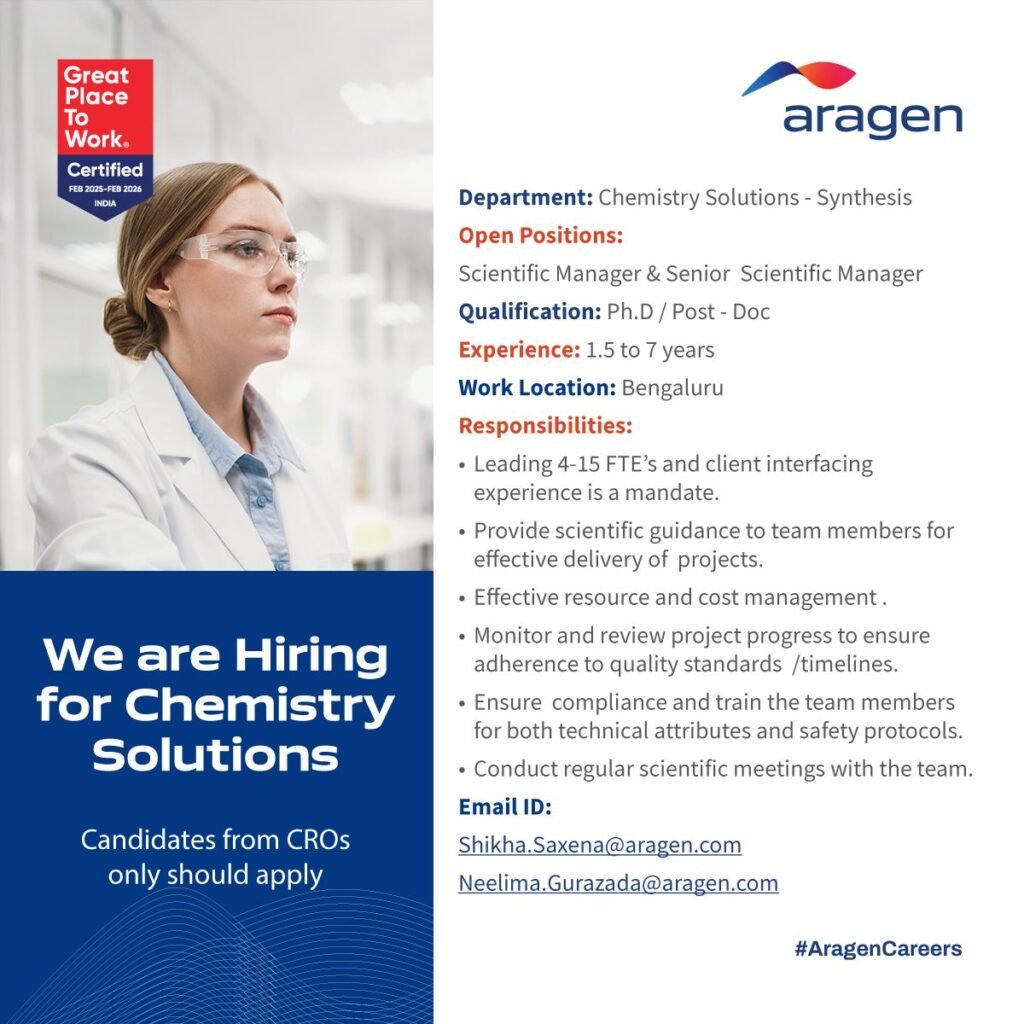 Aragen Life Sciences Hiring For Scientific Manager & Senior Scientific Manager