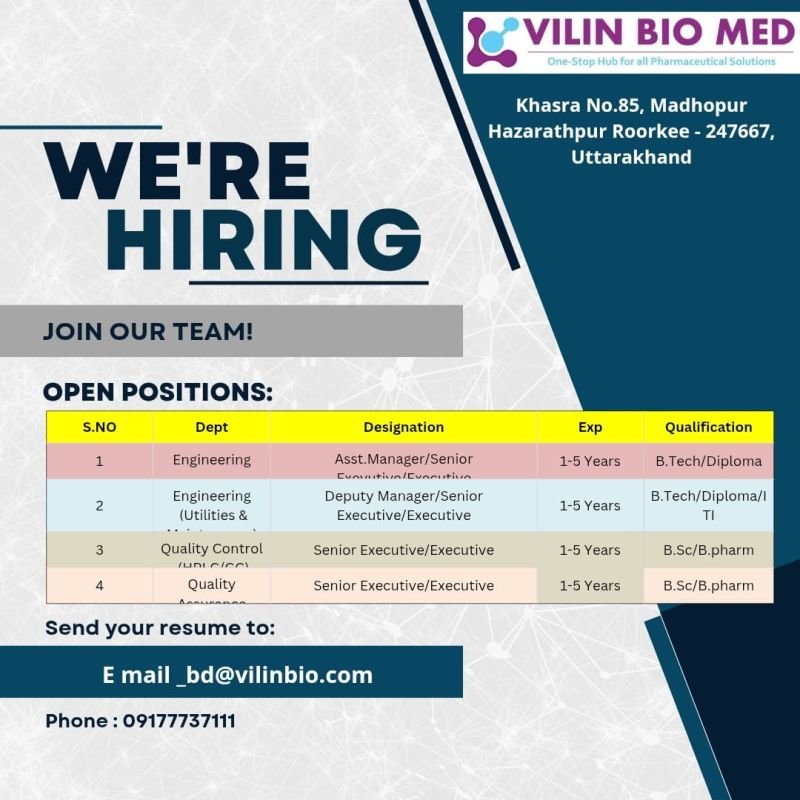 VILIN BIO MED Hiring For Engineering, QA, QC VILIN BIO MED Hiring For Engineering, QA, QC