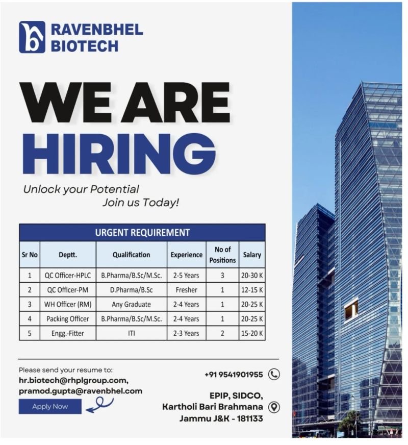 Fresher Needed In QC, Warehouse, Packing, Engineering At Ravenbhel Biotech
