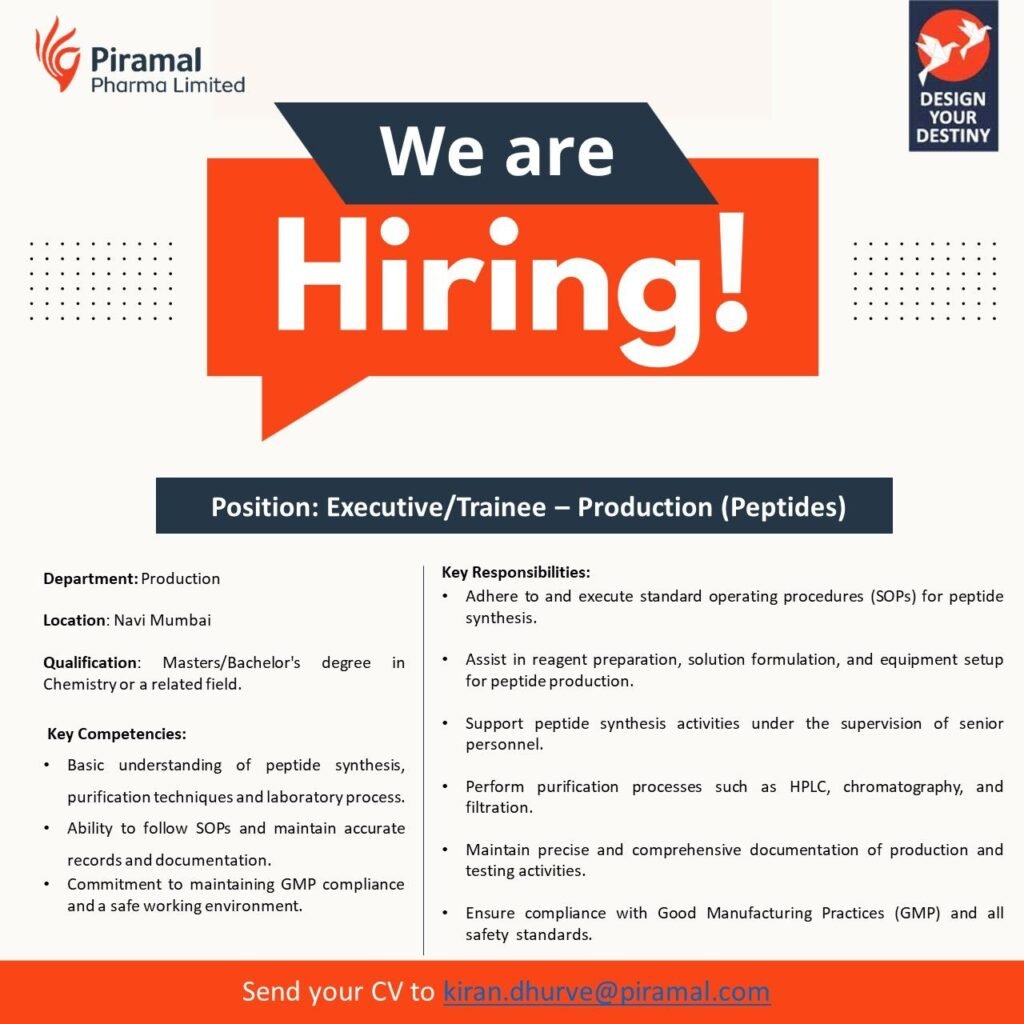 Piramal Pharma Hiring For Trainee - Production Piramal Pharma Hiring For Trainee - Production