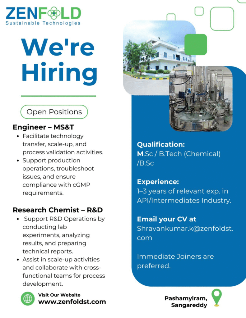 Zenfold Hiring For Engineer - MS&T, Research Chemist - R&D Zenfold Hiring For Engineer - MS&T, Research Chemist - R&D