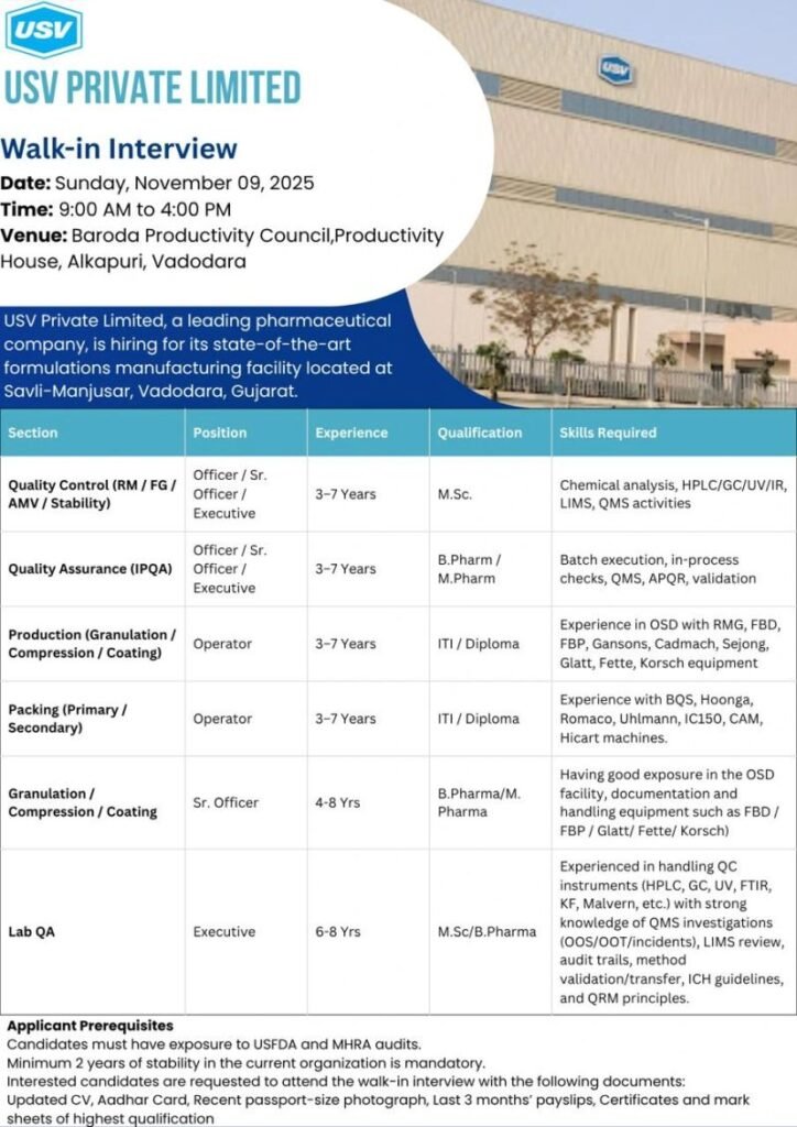 USV Private Hiring Packing, Production, QA, QC USV Private Hiring Packing, Production, QA, QC