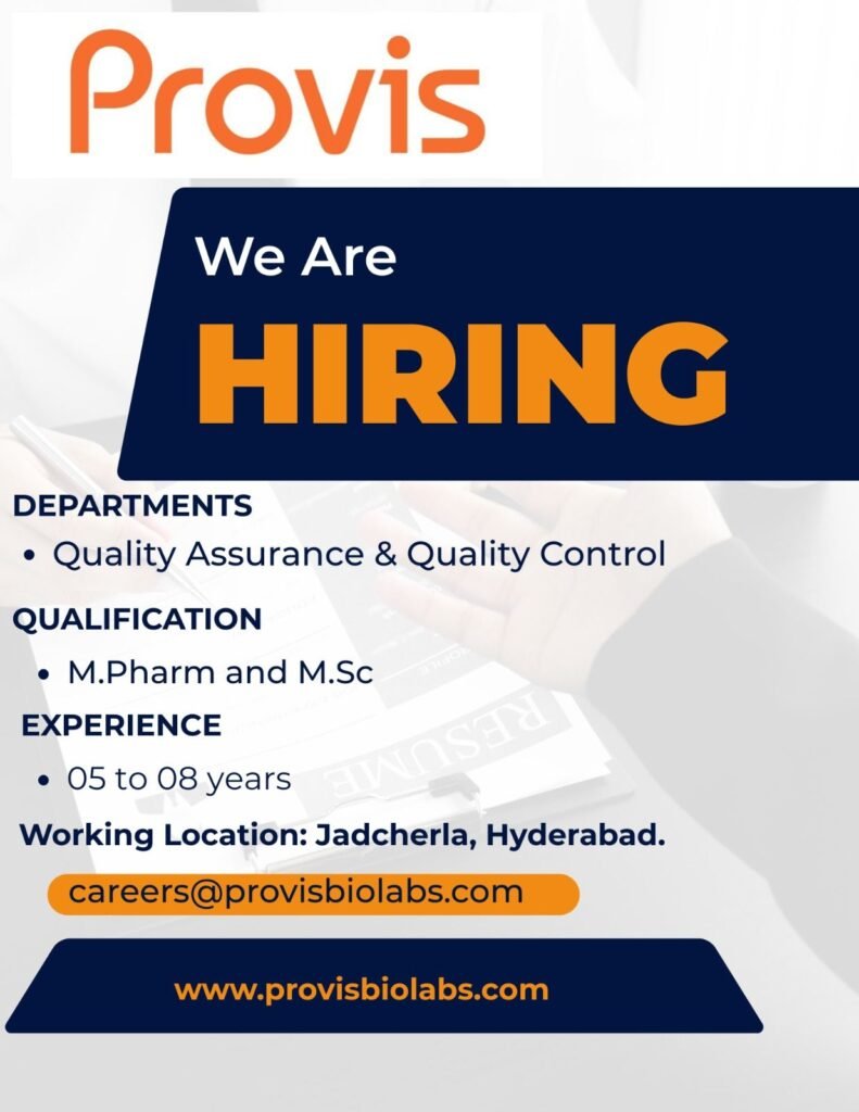 Provis Biolabs Hiring For Quality Assurance & Quality Control Provis Biolabs Hiring For Quality Assurance & Quality Control