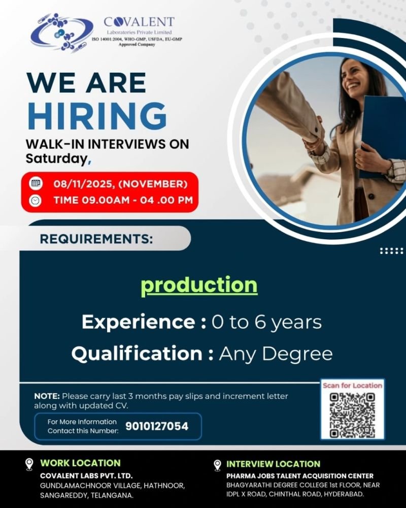 Freshers Needed In Production Department At Covalent Laboratories Freshers Needed In Production Department At Covalent Laboratories