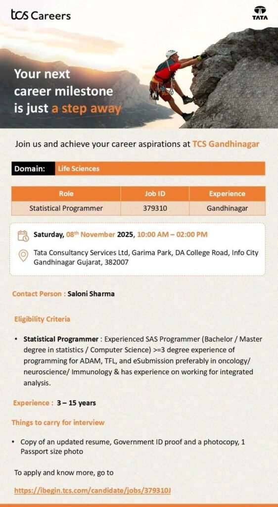 TCS Hiring For Statistical Programmer TCS Hiring For Statistical Programmer