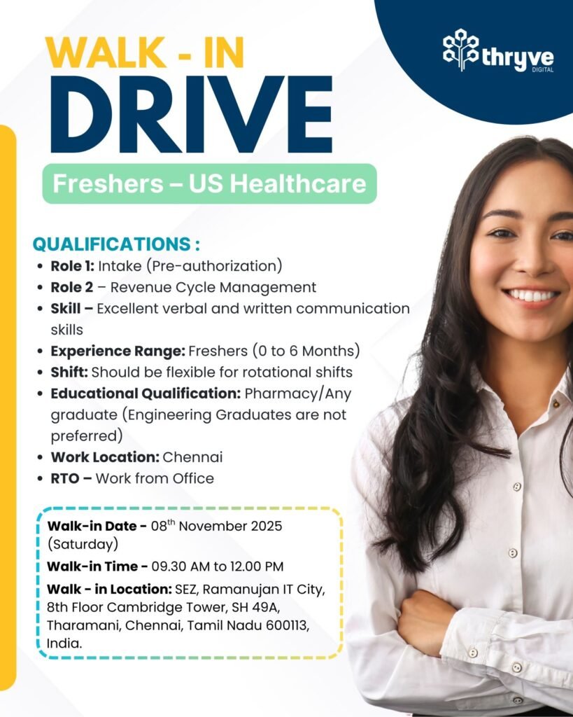 Freshers Needed In Intake (Pre-authorization) Specialist / Revenue Cycle Management At Thryve Digital