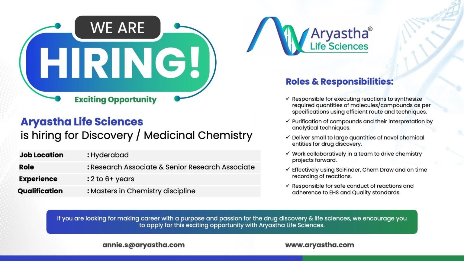 Aryastha Life Sciences Hiring For Research Associate
