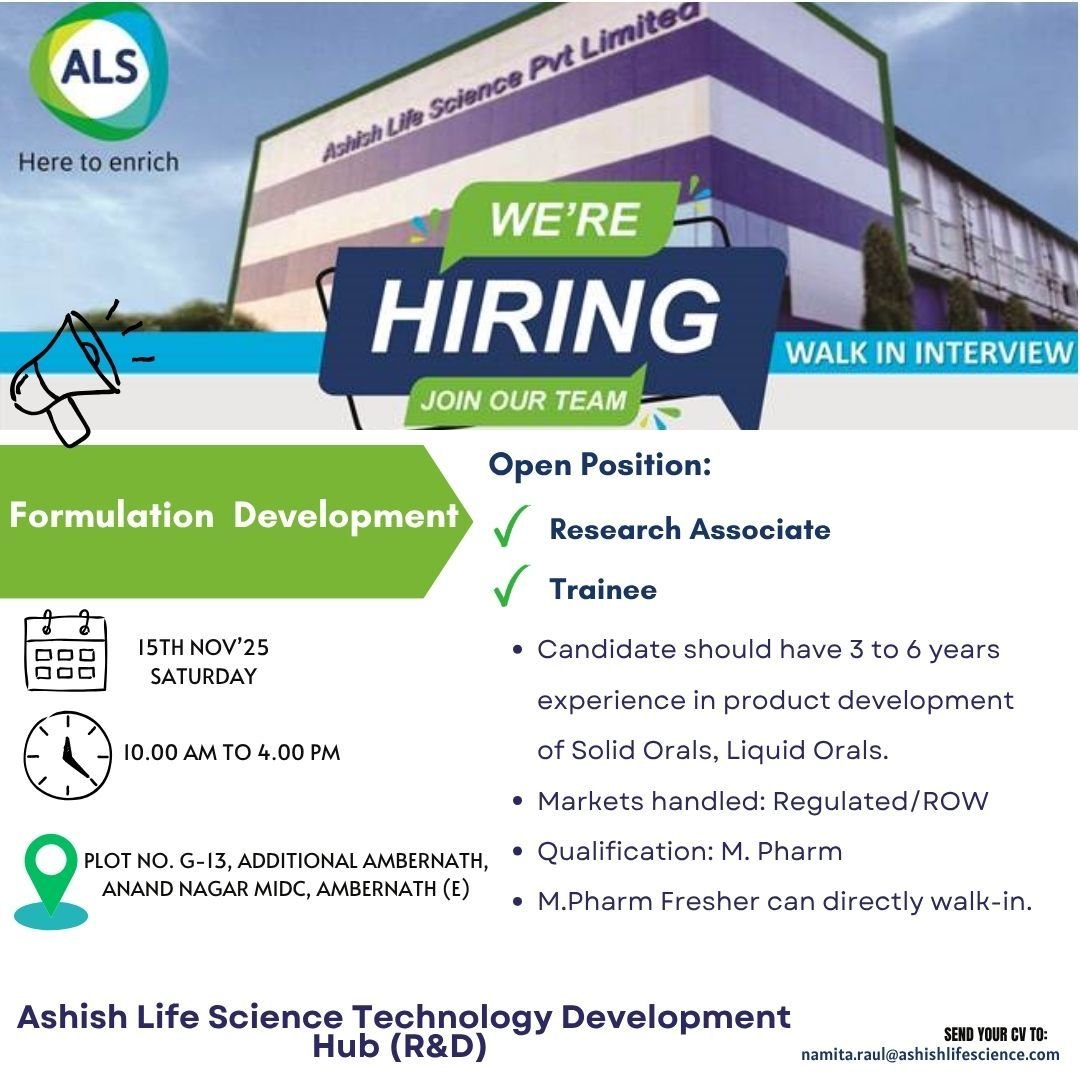 Freshers Needed In Research Associate At Ashish Life Science