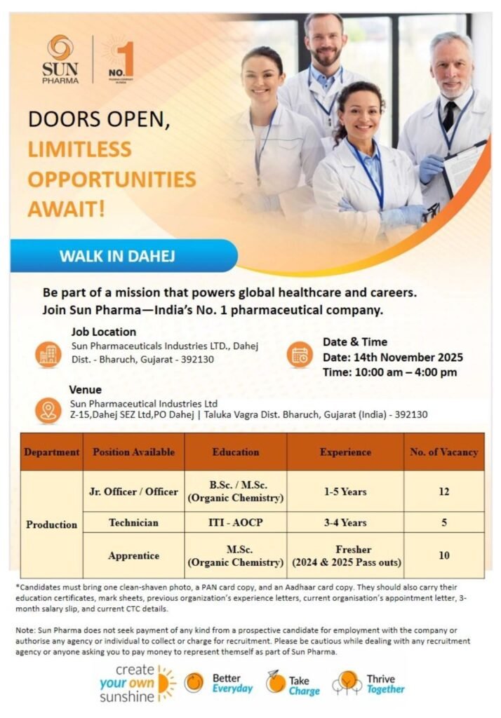 Freshers Needed In Production / Technician / Apprentice At Sun Pharma Freshers Needed In Production / Technician / Apprentice At Sun Pharma