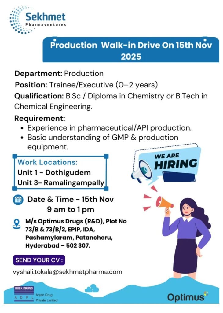 Freshers Needed In Production Trainee At Sekhmet Pharmaventures Freshers Needed In Production Trainee At Sekhmet Pharmaventures