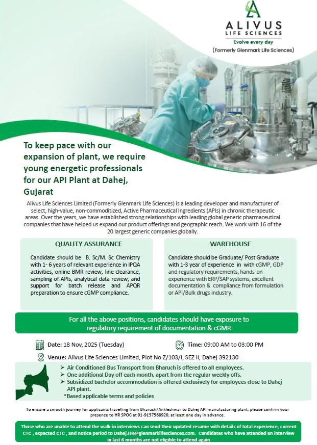 Alivus Life Sciences Hiring For Quality Assurance, Warehouse Alivus Life Sciences Hiring For Quality Assurance, Warehouse