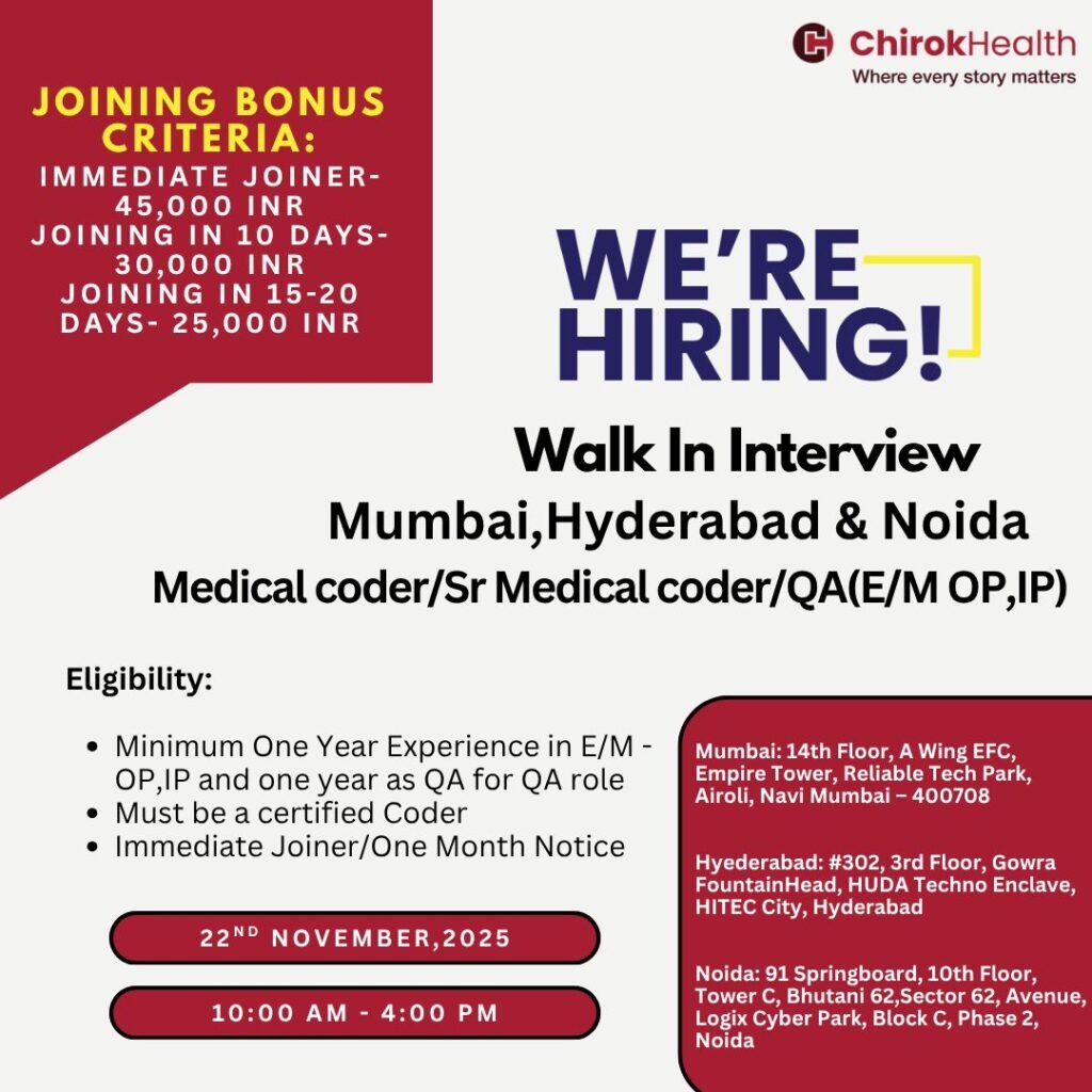 ChirokHealth Hiring For QA specialist & medical coder