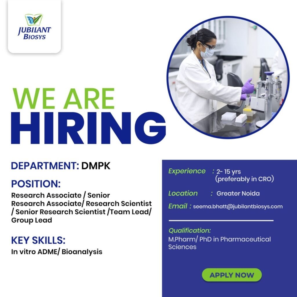 Jubilant Biosys Hiring For Research Scientist, Team Lead, Group Lead, Research Associate Jubilant Biosys Hiring For Research Scientist, Team Lead, Group Lead, Research Associate