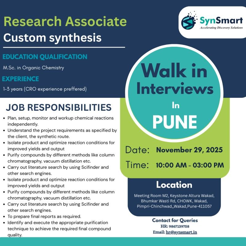 SynSmart Hiring For Research Associate custom synthesis