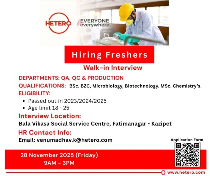 Freshers Needed In QA, QC, or Production At Hetero
