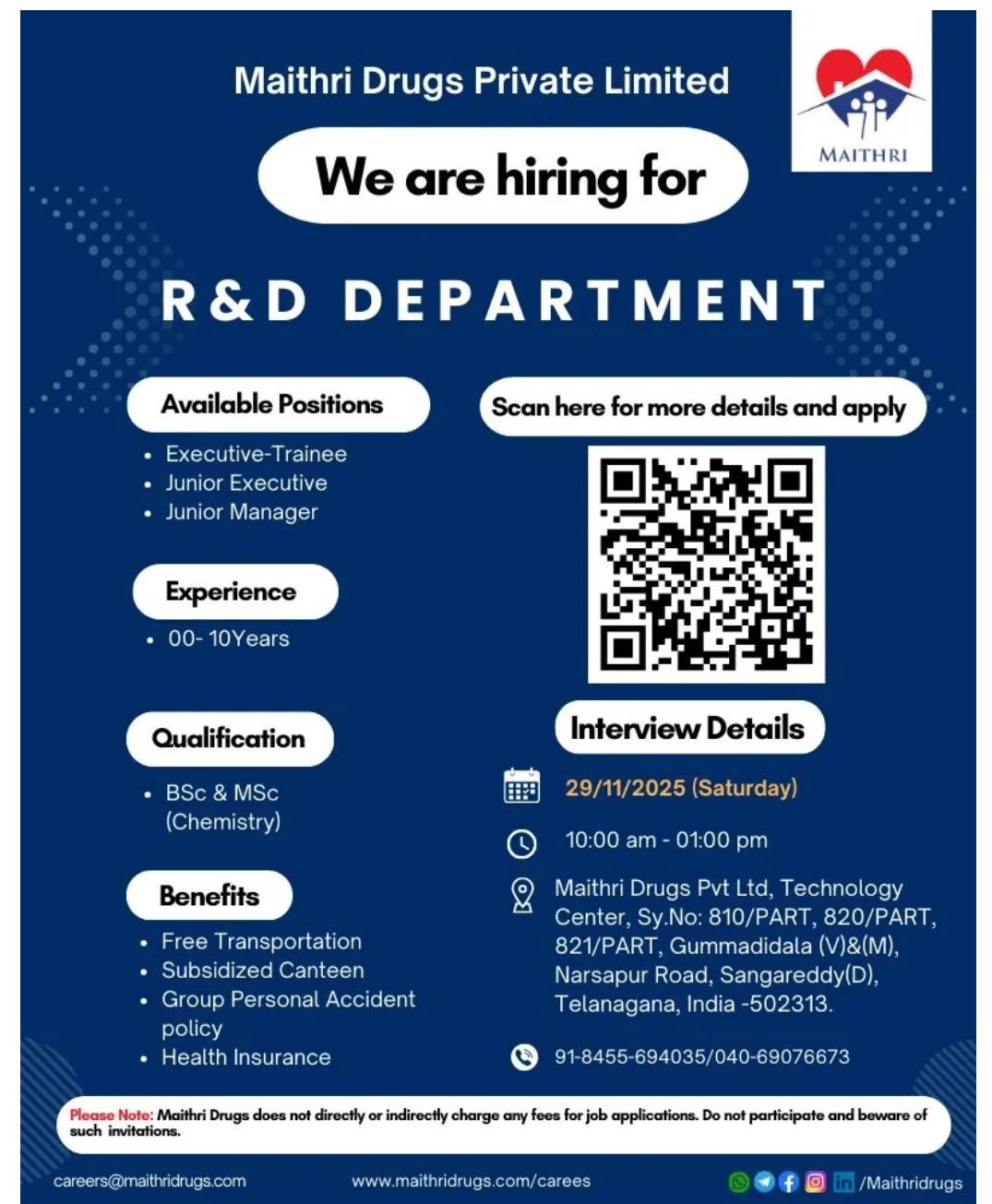 Freshers Needed In Production, R&D, and Quality Control, Warehouse At Maithri Drugs Freshers Needed In Production, R&D, and Quality Control, Warehouse At Maithri Drugs
