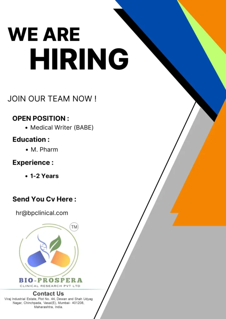 Bio-Prospera Clinical Research Hiring For Medical Writer Bio-Prospera Clinical Research Hiring For Medical Writer