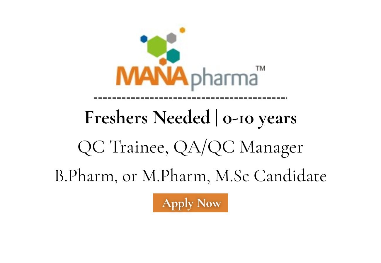 Freshers Needed In QC Trainee, QA/QC Manager At Mana Pharma
