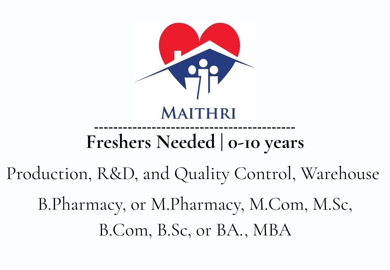 Freshers Needed In Production, R&D, and Quality Control, Warehouse At Maithri Drugs