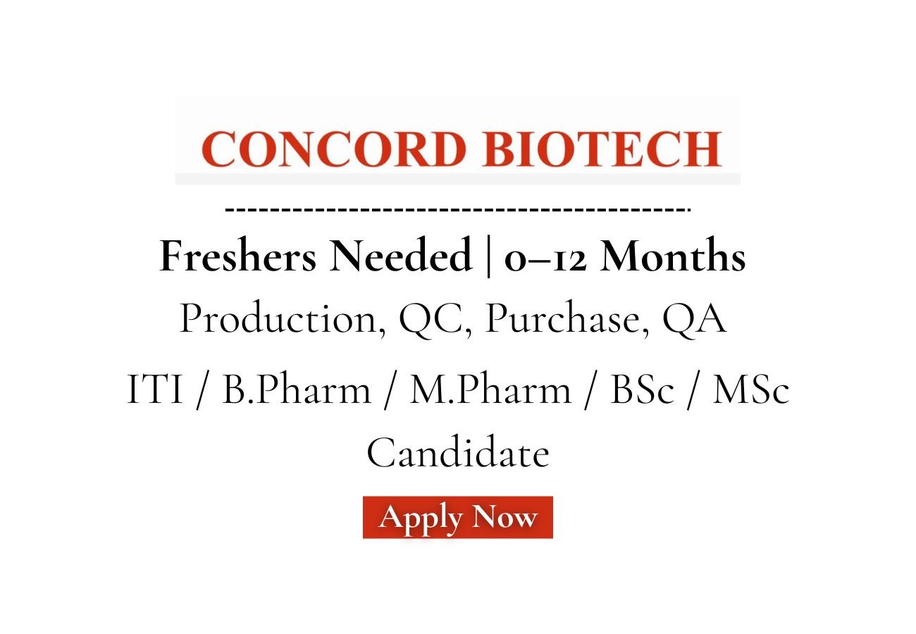 Freshers Needed In Production, QC, Purchase, QA At Concord Biotech