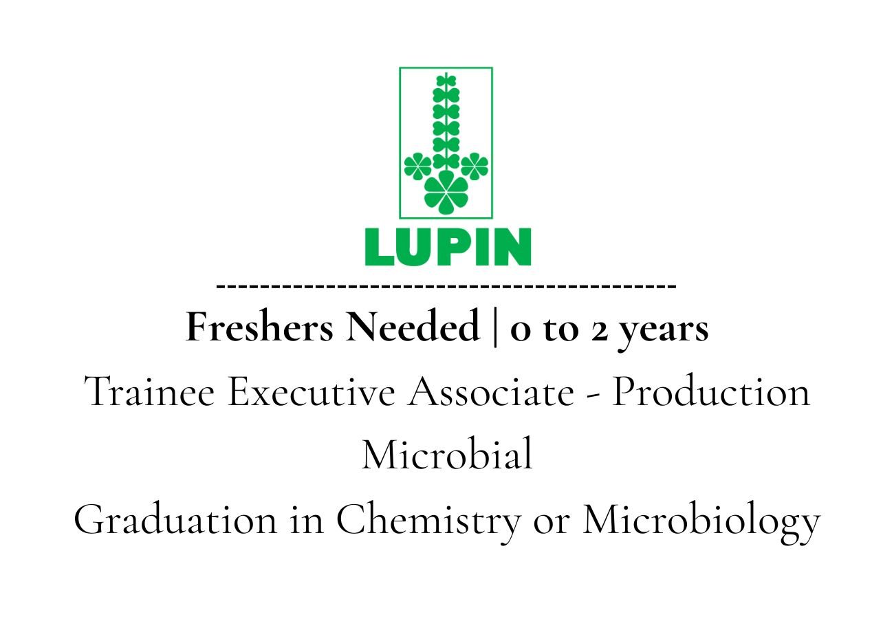 Freshers Needed In Trainee Executive Associate At Lupin