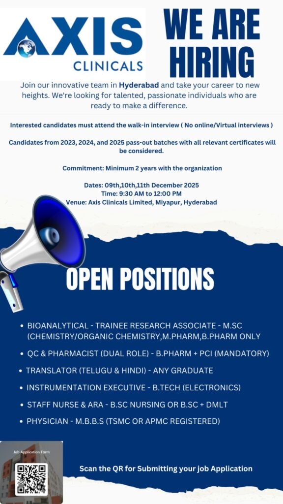 Axis Clinicals Hiring For Bioanalytical, QC, Pharmacist, Translator, Instrumentation, Staff Nurse, Physician Axis Clinicals Hiring For Bioanalytical, QC, Pharmacist, Translator, Instrumentation, Staff Nurse, Physician