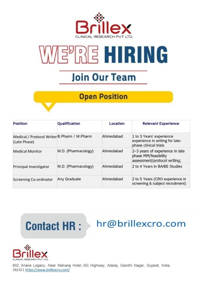 Brillex Clinical Research Hiring For Medical Writer, Medical Monitor, Principal Investigator, Screening Coordinator Brillex Clinical Research Hiring For Medical Writer, Medical Monitor, Principal Investigator, Screening Coordinator