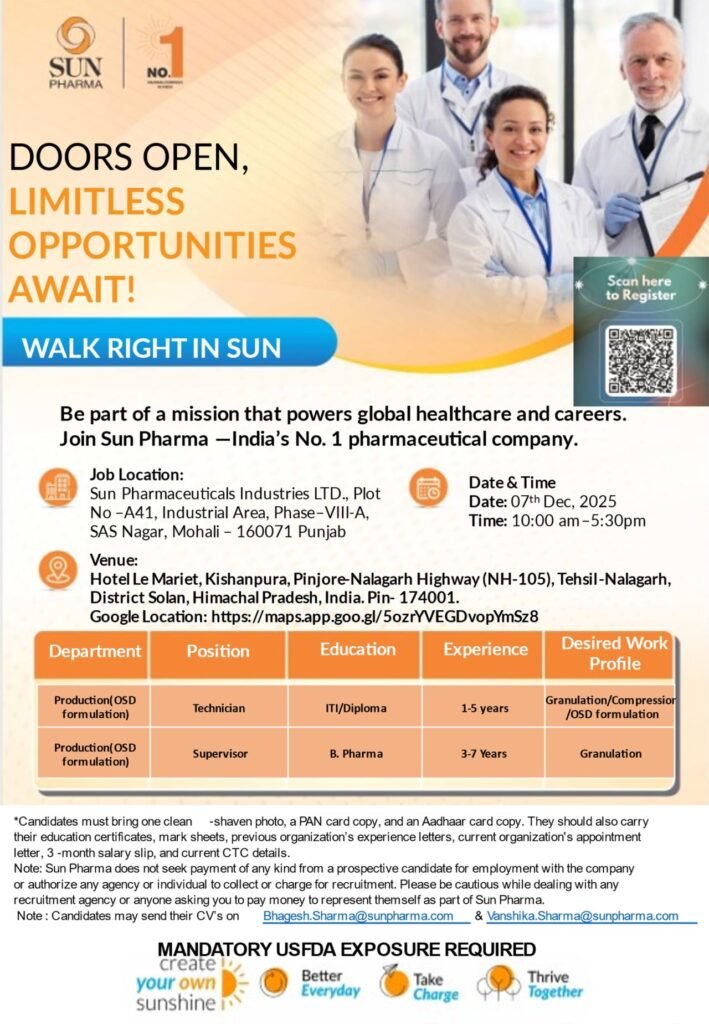 Sun Pharma Hiring For Production Sun Pharma Hiring For Production