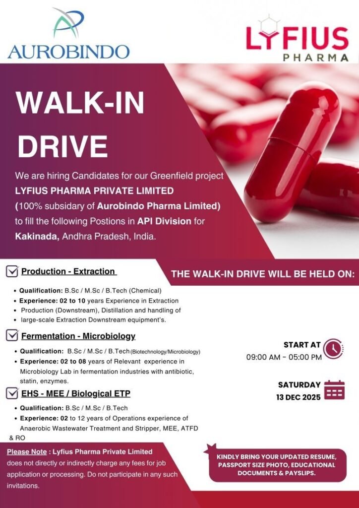 Lyfius Pharma Pvt Hiring For Production, Microbiology, EHS Lyfius Pharma Pvt Hiring For Production, Microbiology, EHS