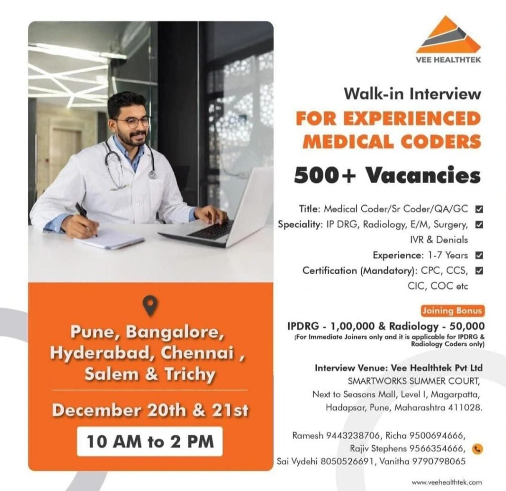 Vee Healthtek Hiring For Medical Coder