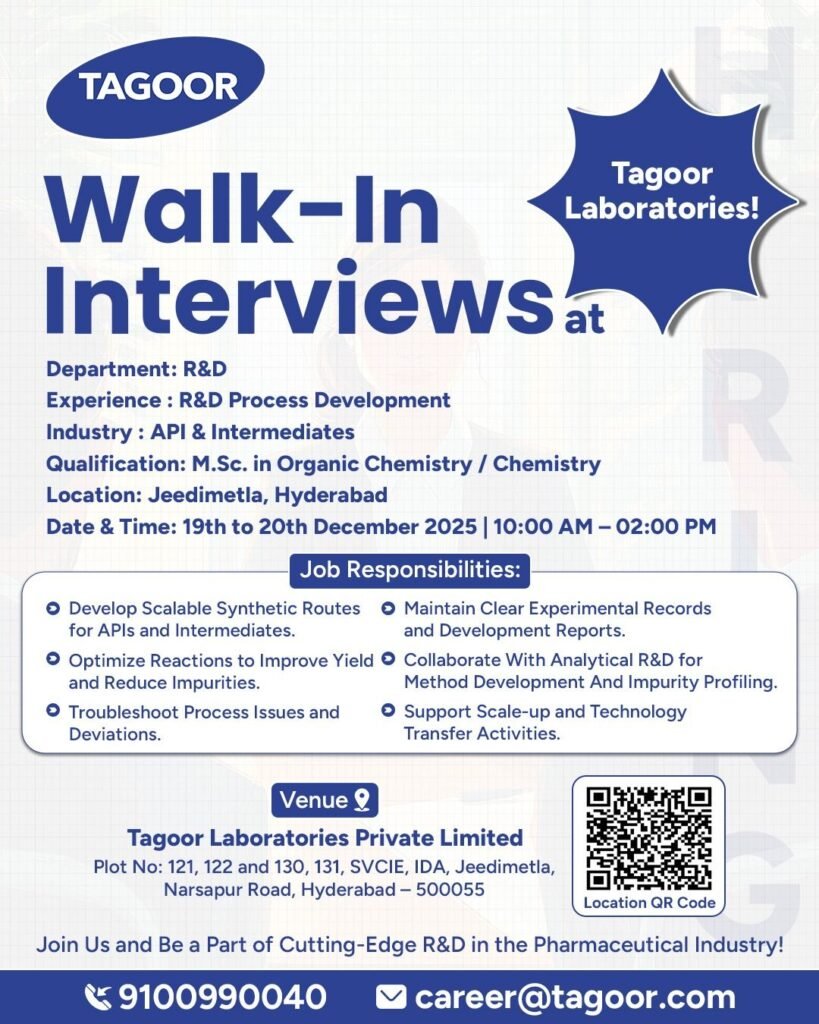 Tagoor Laboratories Hiring For Research & Development
