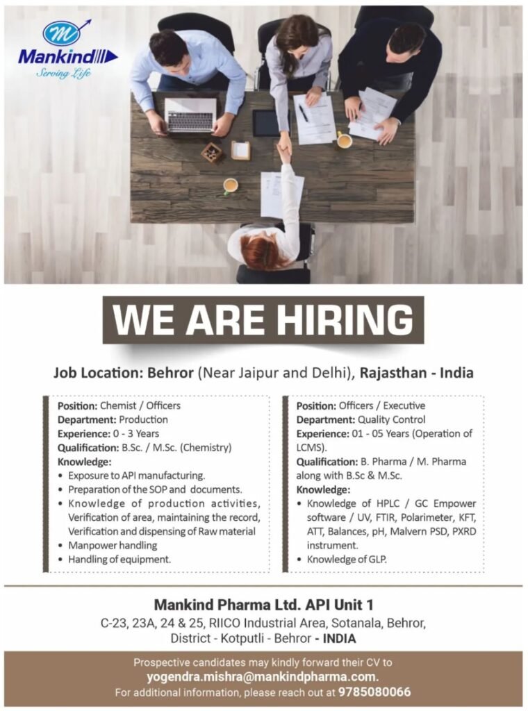 Freshers Needed In Production, Quality Control At Mankind Pharma
