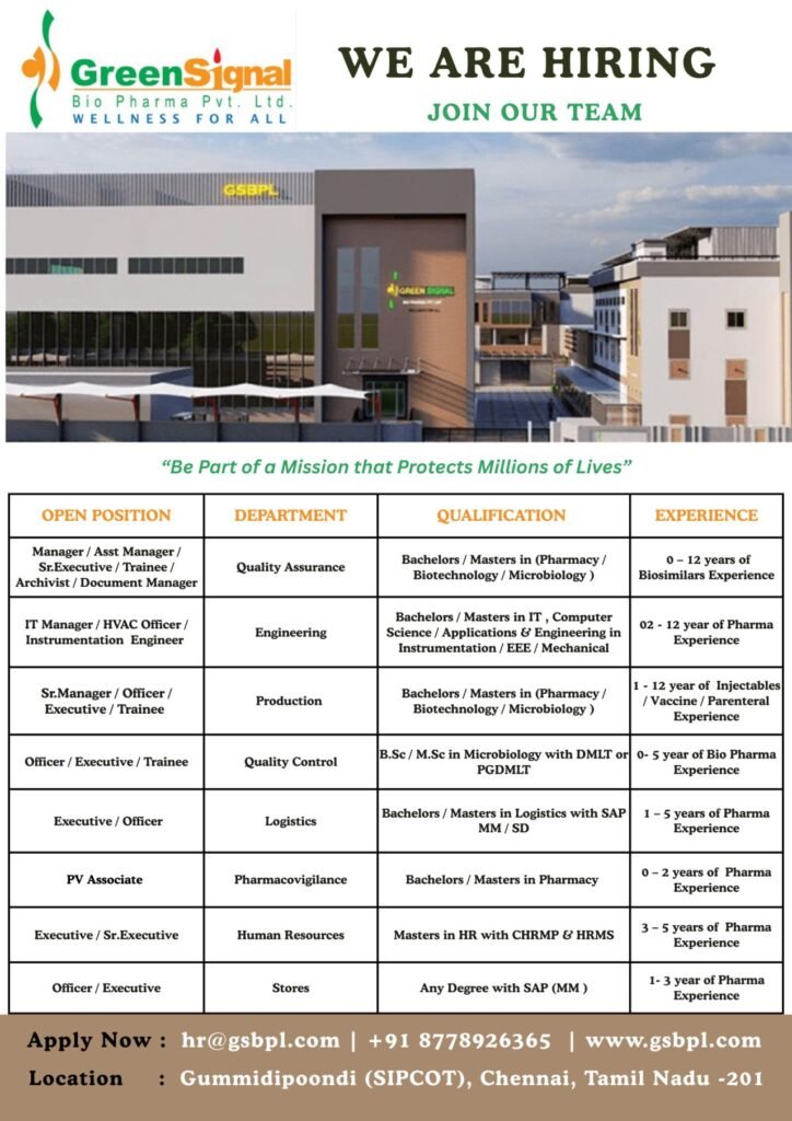 Freshers Needed In multiple Positions At GreenSignal Bio Pharma Freshers Needed In multiple Positions At GreenSignal Bio Pharma