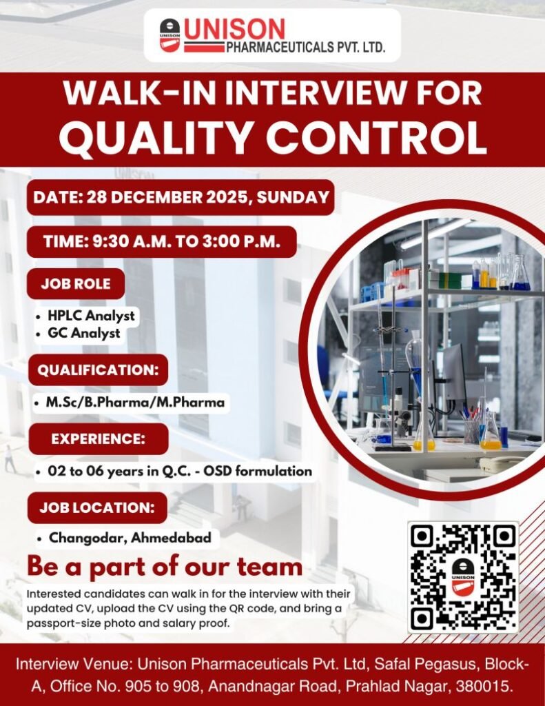 Unison Pharmaceuticals Hiring For Quality Control