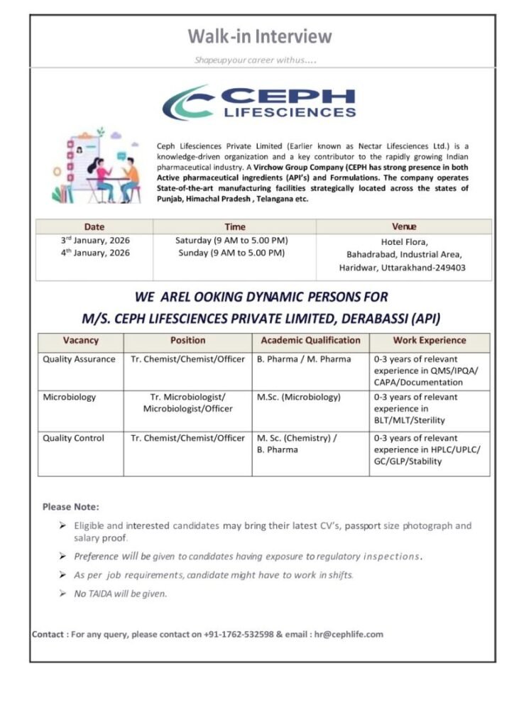 Ceph Lifesciences Hiring For Quality Assurance / Quality Control / Microbiology