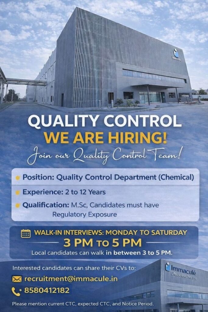 Immacule Hiring For Quality Control Department