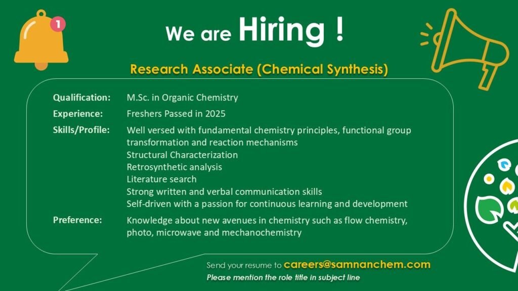 Freshers Needed In Research Associates At Samnan Chem Freshers Needed In Research Associates At Samnan Chem
