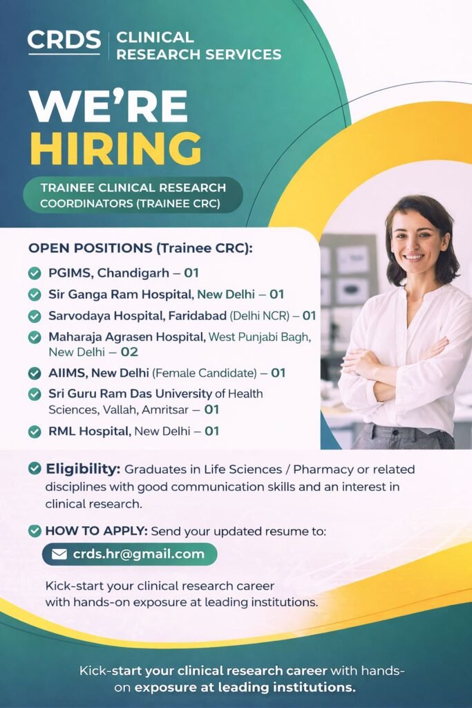 Freshers Needed In Trainee Clinical Research Coordinator At CRDS Clinical Research