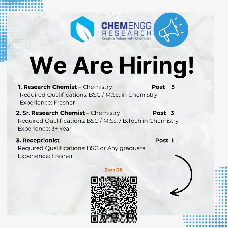 Freshers Needed In Research Chemist, Receptionist At CHEMENGG Research