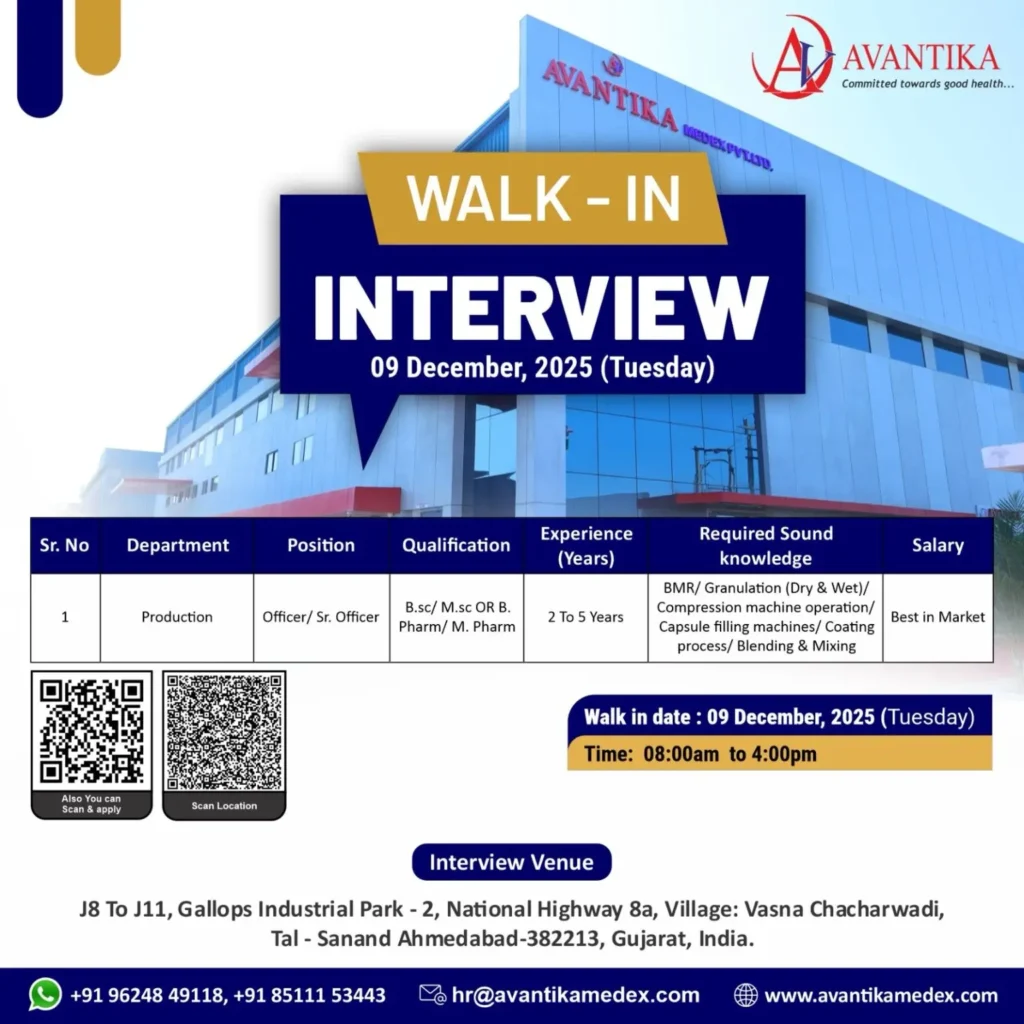 Avantika Medex Hiring For Production Avantika Medex Hiring For Production