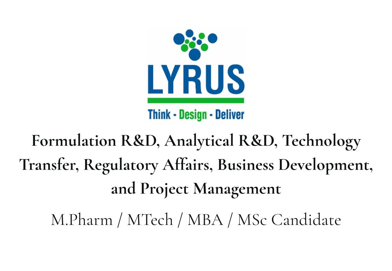 Lyrus Life Sciences Hiring For multiple positions
