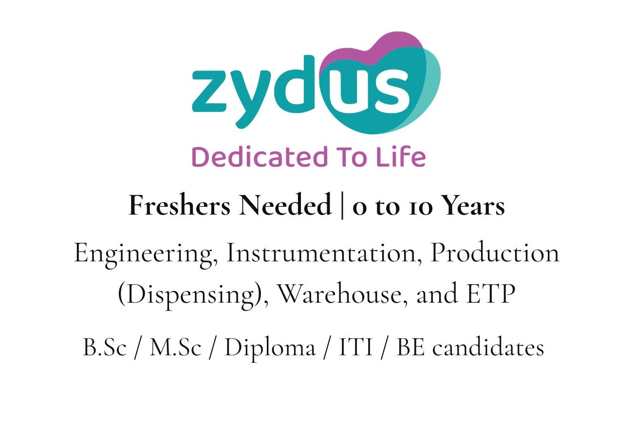 Freshers Needed In multiple openings At Zydus Lifesciences Limited