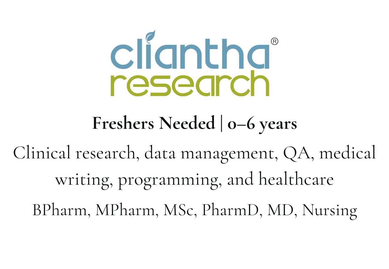 Freshers Needed In multiple Positions At Cliantha Research
