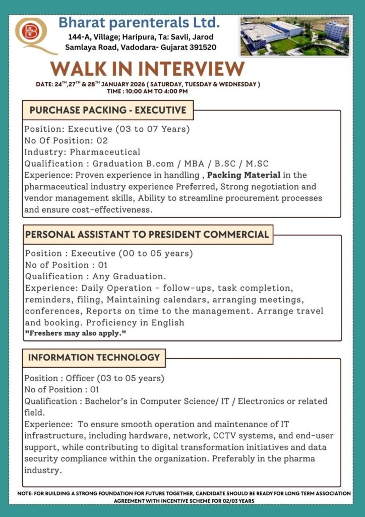 Freshers Needed In multiple Departments At Bharat Parenterals Ltd Freshers Needed In multiple Departments At Bharat Parenterals Ltd