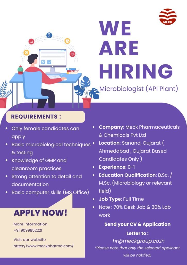 Freshers Needed In Microbiologist At Meck Pharmaceuticals