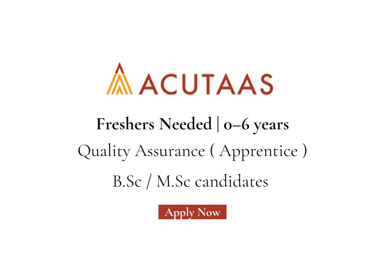 Freshers Needed In Quality Assurance At Acutaas Chemicals Ltd