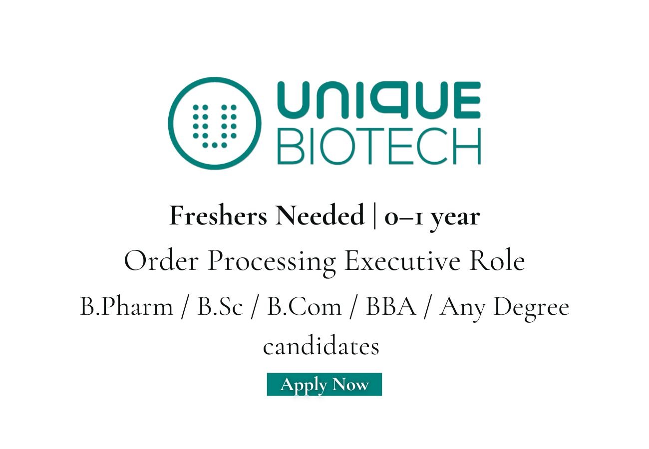 Freshers Needed In Order Processing Executive At Unique Biotech