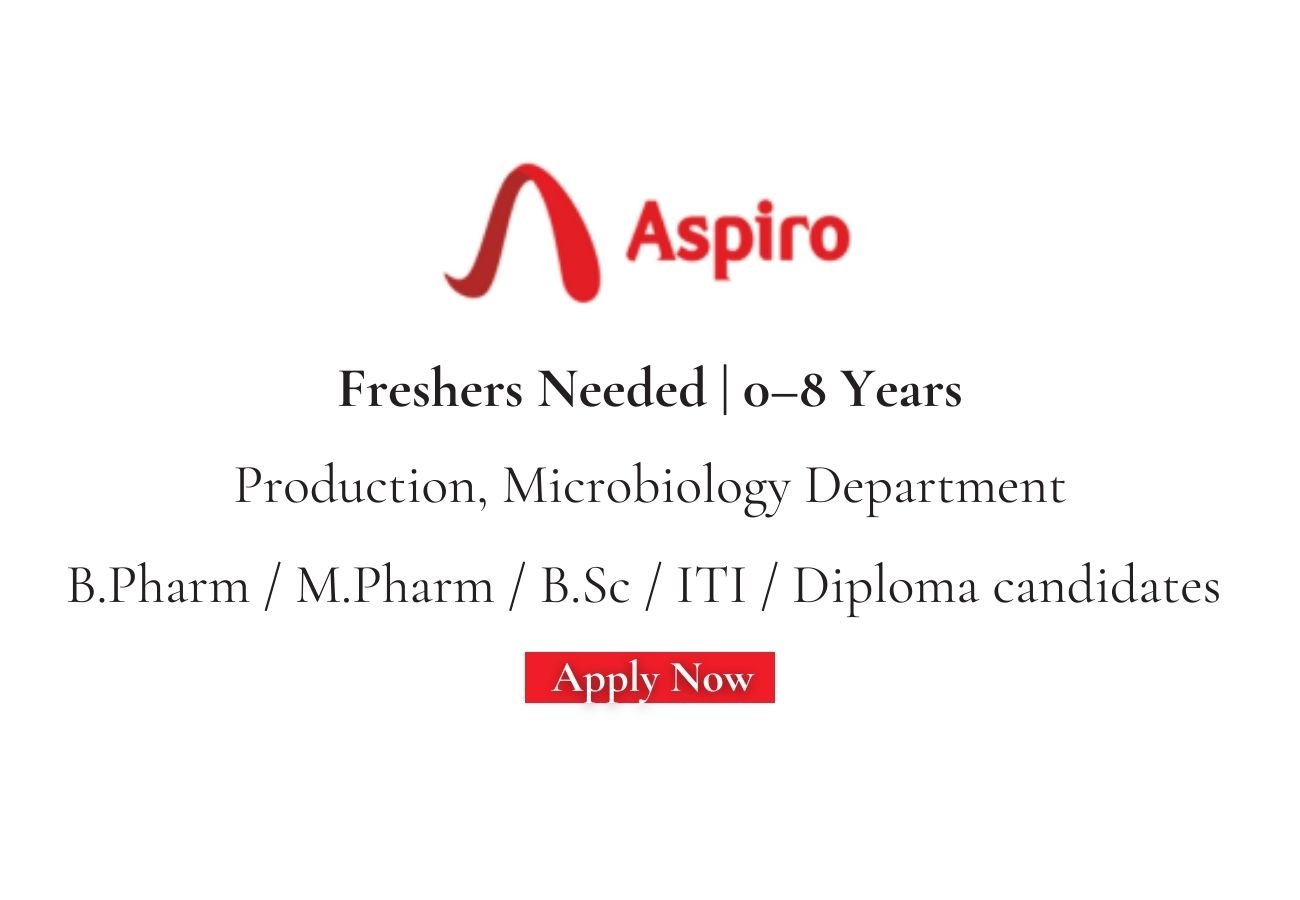 Freshers Needed In Production, Microbiology At Aspiro Pharma