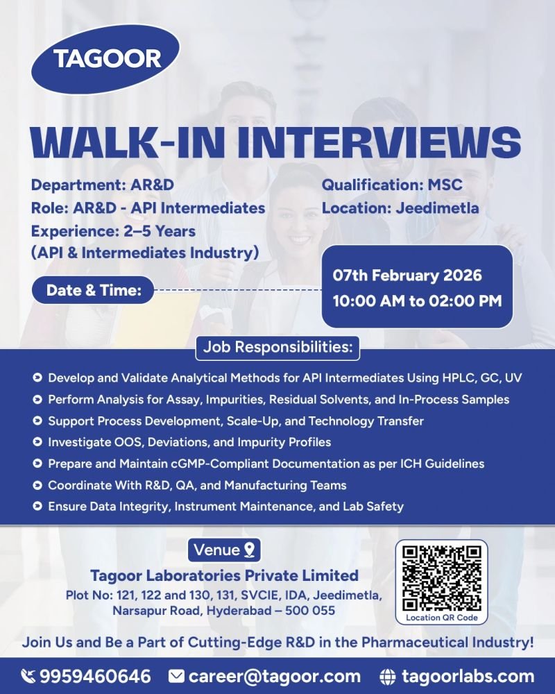 Tagoor Laboratories Hiring For Analytical Research & Development