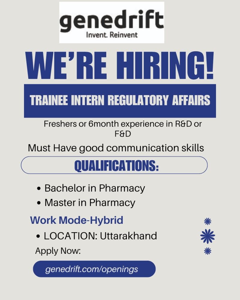 GeneDrift Hiring For Freshers In Regulatory Affairs